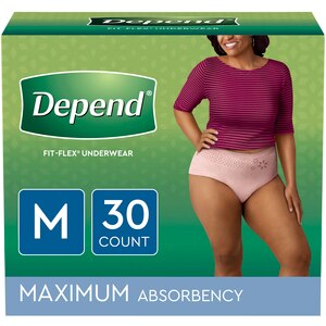  Depend FIT-FLEX Incontinence Underwear for Women, Maximum Absorbency, M, Blush, 30 Count 