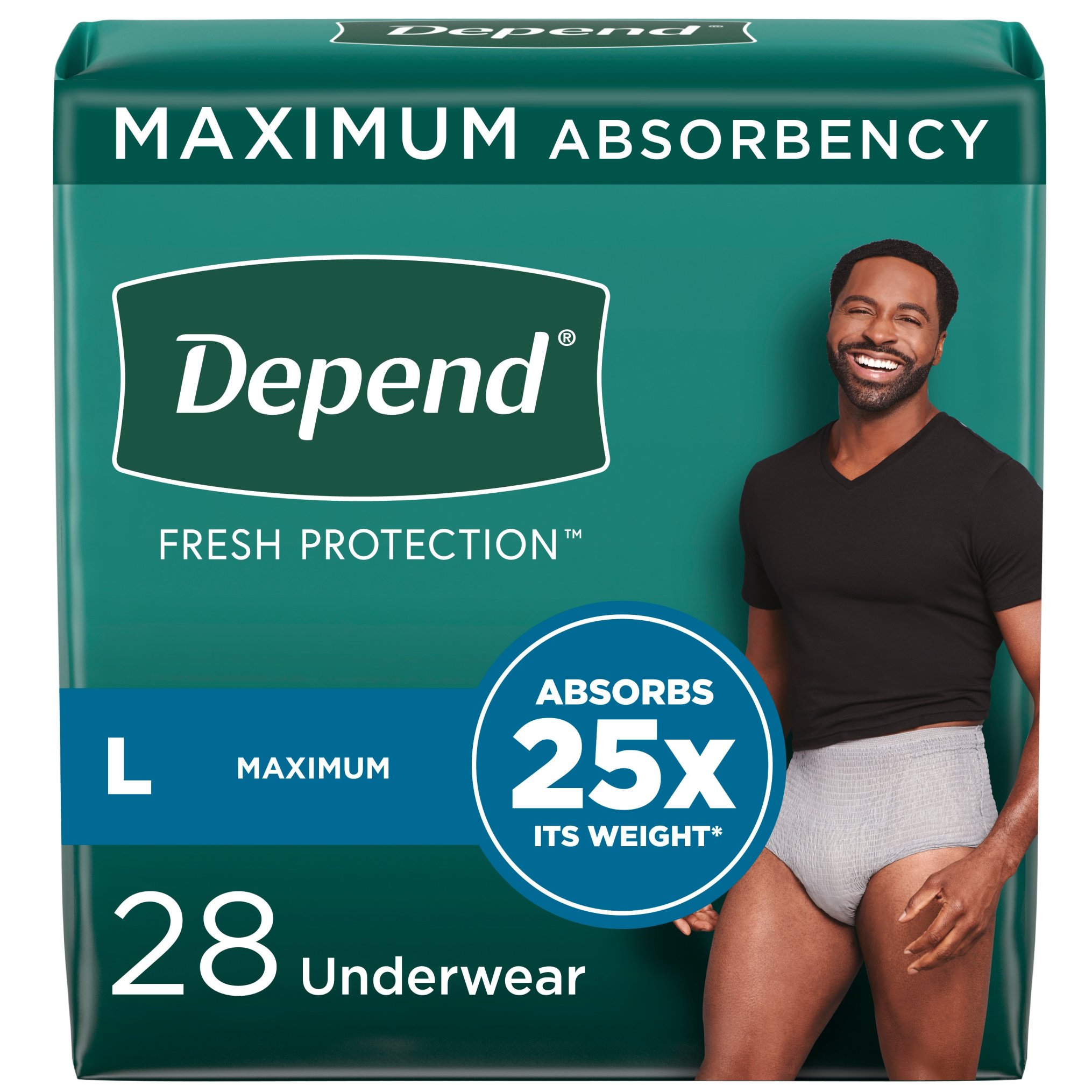 Depend FIT-FLEX Incontinence Underwear for Men, Maximum Absorbency, L
