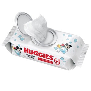 HUGGIES Simply Clean - Toallitas para bebé sin fragancia, paquete blando, 64 u.