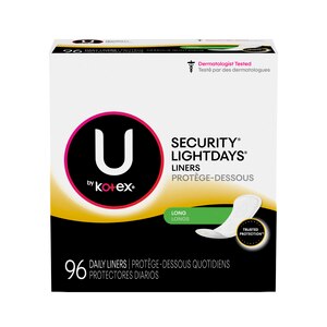 U by Kotex Lightdays Panty Liners, Long, Unscented, 96 Count