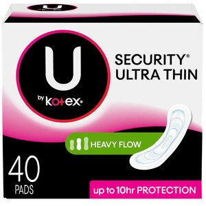  U by Kotex Security Ultra Thin Pads, Heavy Flow, Long, Unscented, 40 Count 