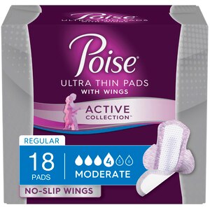 Poise Active Collection - Toallitas para la incontinencia con alas, Moderate Absorbency, 18 u.