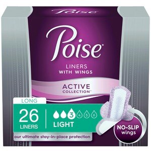 Poise Active Collection Incontinence Liners with Wings, Light Absorbency