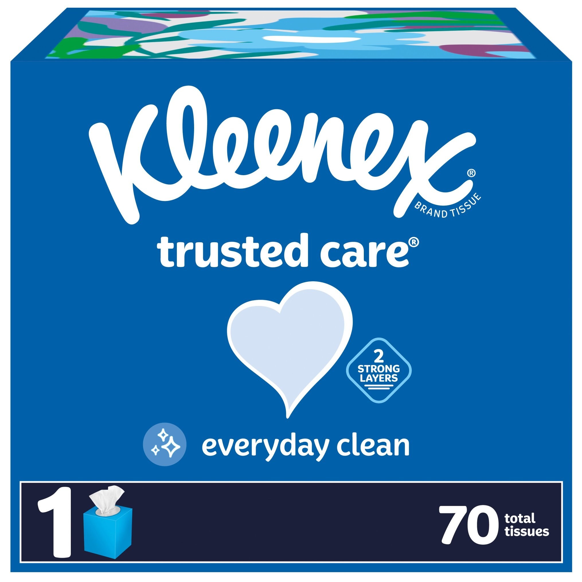 Kleenex Trusted Care Facial Tissues, 1 Cube Box, 70 Tissues per Box, 2-Ply (70 Total Tissues)
