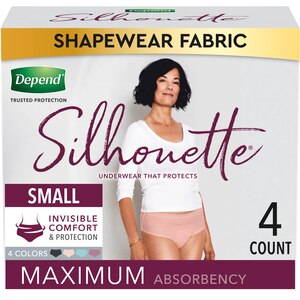 Depend Silhouette - Ropa interior femenina para la incontinencia, Maximum Absorbency, S, rosado/negro/verde azulado/morado oscuro, 4 u.