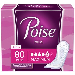 Poise Incontinence Pads, Maximum Absorbency, Long, 80 Count