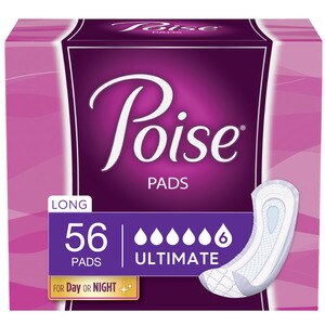 Poise Incontinence Pads, Original Design, Ultimate Absorbency, Long, 56 Count