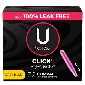 U By Kotex Click Compact Tampons, Regular Absorbency, Unscented, 32 Count - 32 Ct , CVS