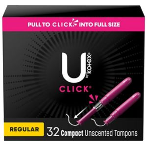  U by Kotex Click Compact Tampons, Regular Absorbency, Unscented, 32 Count 