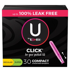  U by Kotex Click Compact Tampons, Multipack, Regular/Super Absorbency, 30 Count 