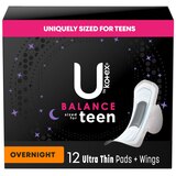 U by Kotex Ultra Thing Teen Pads with Wings, Unscented, Overnight, thumbnail image 1 of 9