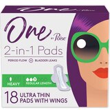 One by Poise Feminine Pads with Wings 2-in-1 Period & Bladder Leakage Pad for Women, thumbnail image 1 of 7