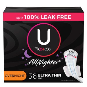 U by Kotex AllNighter Ultra Thin Overnight Pads with Wings, Fragrance-Free, 40 Count - 38 ct | CVS