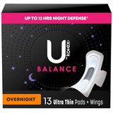 U by Kotex AllNighter Ultra Thin Pads with Wings, Unscented, Overnight, thumbnail image 1 of 9