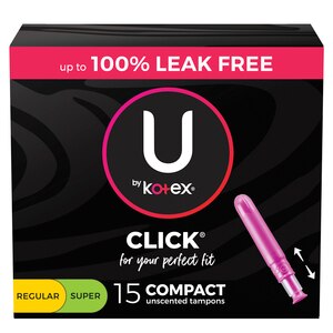 U By Kotex Click Compact Multipack Tampons, Regular/Super, Unscented, 15 Count - 15 Ct , CVS