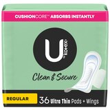 U by Kotex Security Ultra Thin Pads, Regular with Wings, Unscented, 36CT, thumbnail image 1 of 9