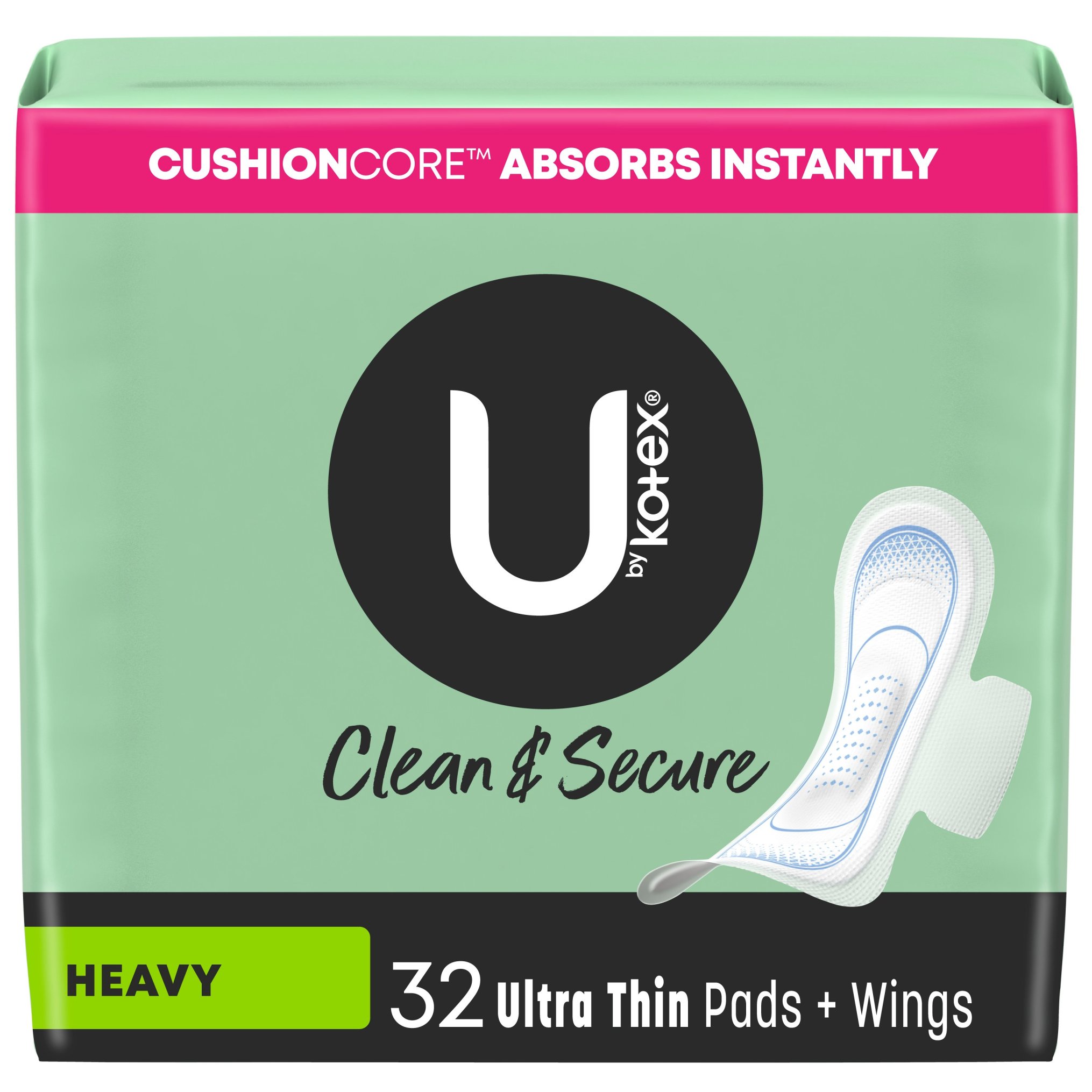 U By Kotex Security Ultra Thin Pads With Wings, Heavy, 32 Ct , CVS