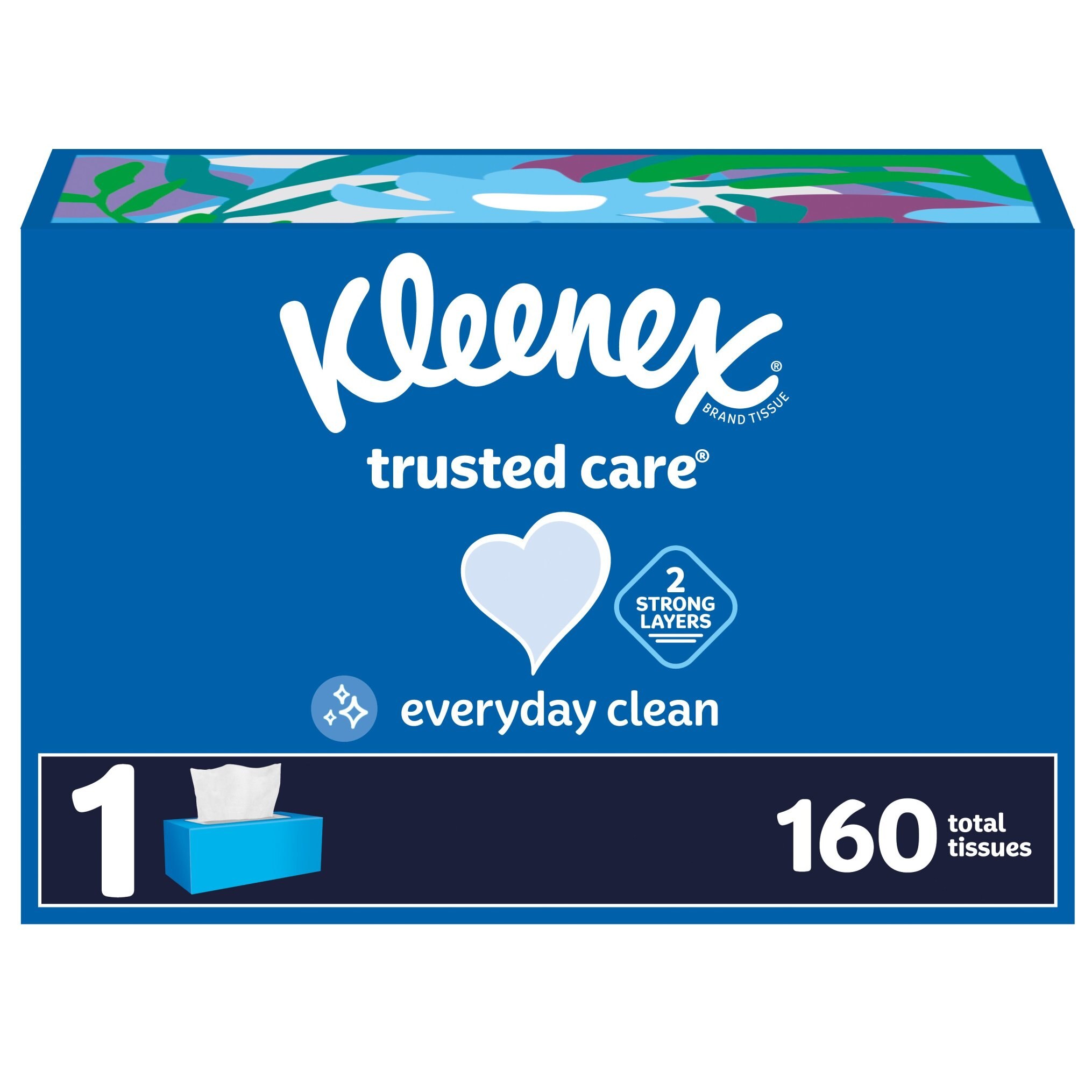Kleenex Trusted Care Facial Tissues, 1 Flat Box, 160 Tissues per Box, 2-Ply (160 Total Tissues)