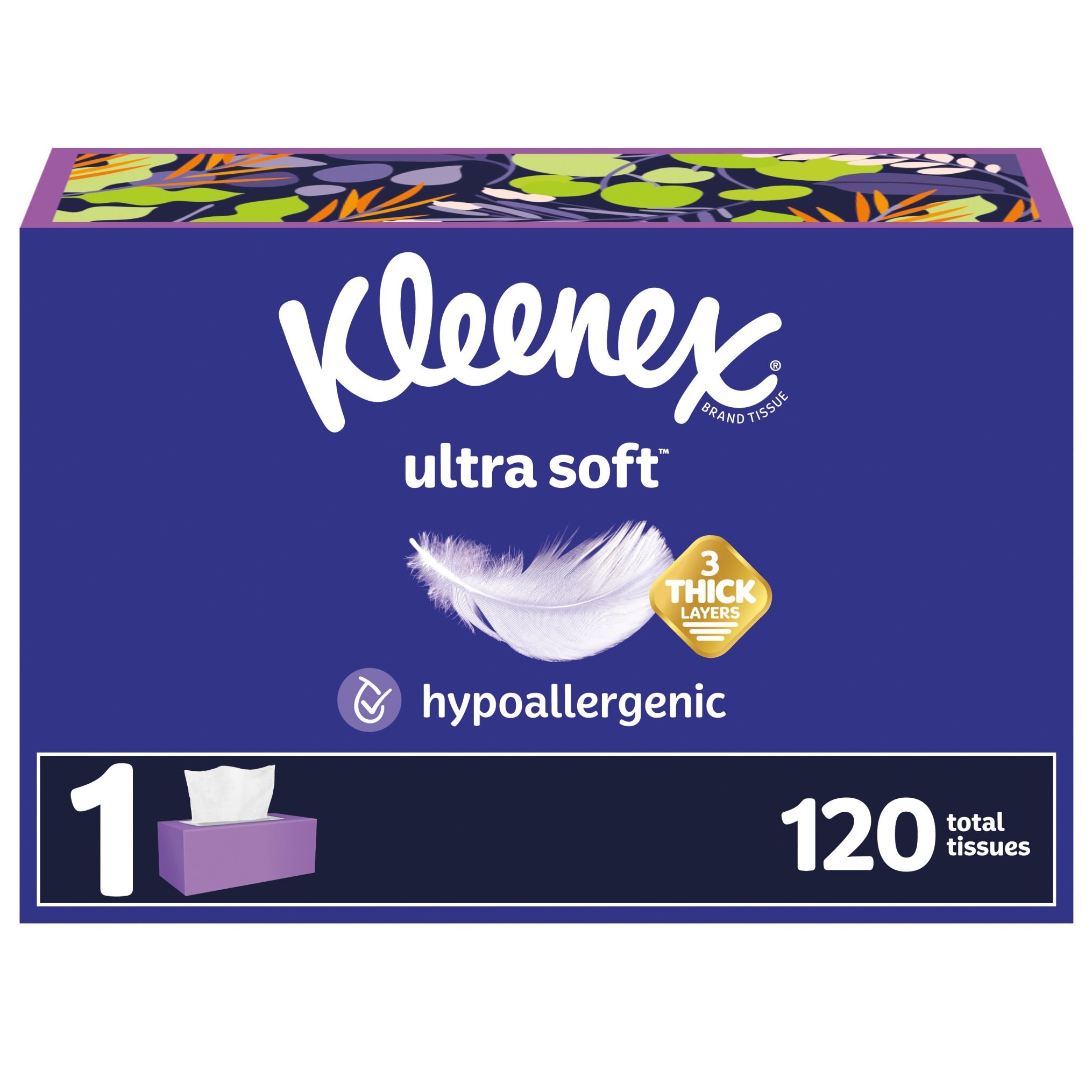 Kleenex Ultra Soft, Soft Facial Tissue, 3-Ply 120 Tissues per Box