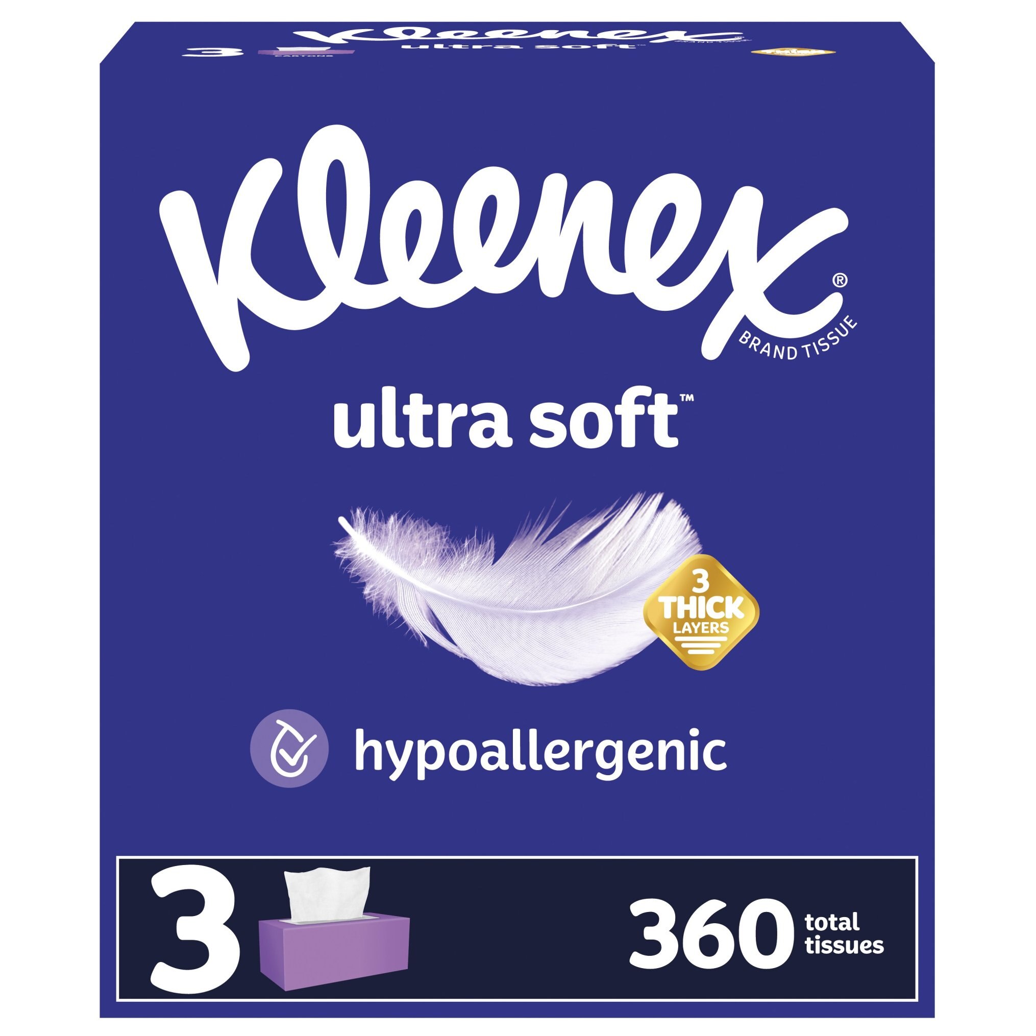 Kleenex Ultra Soft, Soft Facial Tissue, 3-Ply 120 Tissues per Box