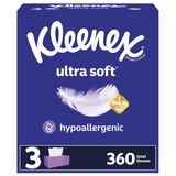Kleenex Ultra Soft Facial Tissues, 3 Flat Boxes, 120 Tissues per Box, 3-Ply (360 Total Tissues), thumbnail image 1 of 10
