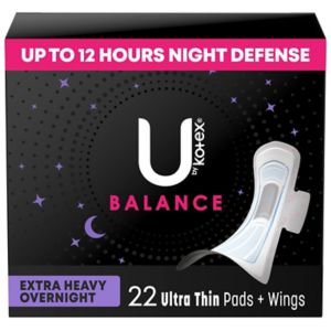 U by Kotex AllNighter Ultra Thin Overnight Pads with Wings, Unscented, 24 CT