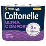 Cottonelle Ultra Comfort Toilet Paper, 9 Mega Rolls (9 Mega Rolls = 36 regular rolls), 268 Sheets per Roll, thumbnail image 1 of 11