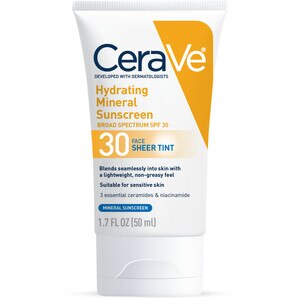 CeraVe Tinted Sunscreen for Face SPF 30, Mineral Sunscreen, 1.7 OZ