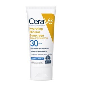 CeraVe Mineral Hydrating Sunscreen for Face with Zinc Oxide, Titanium Dioxide & Hyaluronic Acid, 2.5 OZ