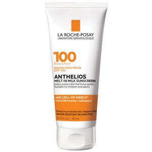 La Roche-Posay Anthelios Melt-in Milk Sunscreen - Loción de protección solar para el rostro y el cuerpo, amplio espectro, FPS 100, 1 oz