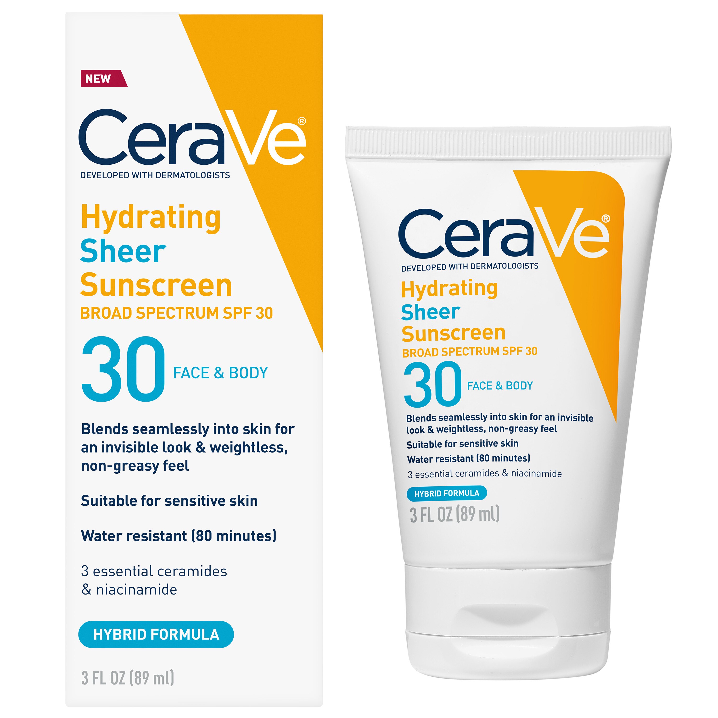 CeraVe Hydrating Sheer SPF 30 for and Body, Mineral & Chemical Sunscreen with Hyaluronic Niacinamides and Zinc Oxide, 3 oz | Pick Up In Store TODAY at CVS