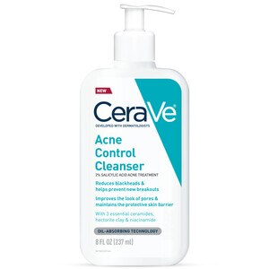 CeraVe Acne Control Face Cleanser, 2% Salicylic Acid Acne Treatment Face Wash, 8 OZ