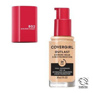 CoverGirl Outlast Extreme Wear 3-in-1 Full Coverage Liquid Foundation, SPF 18 Sunscreen, Golden Ivory - 1 Oz , CVS