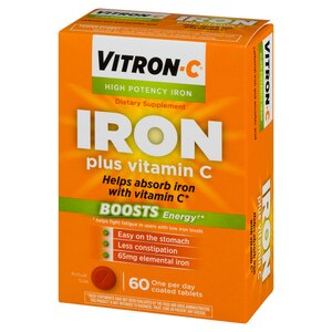 Vitron C High Potency Iron Plus Vitamin C Coated Tablets 60ct