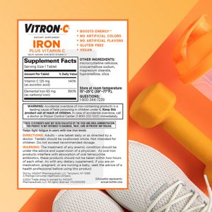 Vitron C High Potency Iron Plus Vitamin C Coated Tablets 60ct