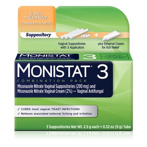 MONISTAT 3-Dose Yeast Infection Treatment, 3 Suppository Inserts & External Itch Cream