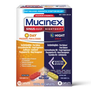 Mucinex Sinus-Max Maximum Strength Pressure, Pain & Cough & Nightshift Sinus Caplets, 20 CT