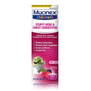 Mucinex Children's Stuffy Nose & Chest Congestion Relief Liquid, Very Berry, 4 OZ