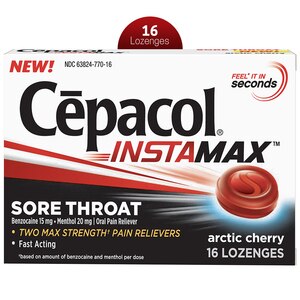 Cepacol InstaMax - Caramelos para la tos y el dolor de garganta, Artic Cherry, 16 u.