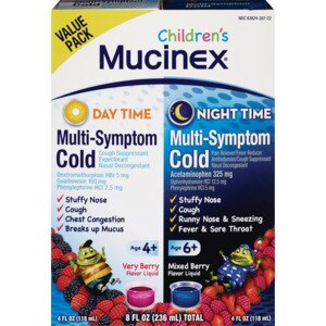 Mucinex Children's Multi-Symptom Day & Night Cold Relief Liquid, 2 X 4 Oz (Packaging May Vary) , CVS