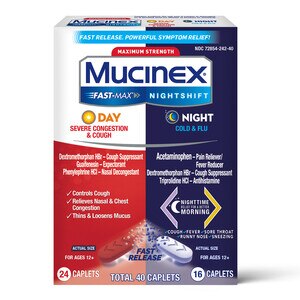 Mucinex Fast-Max Maximum Strength Day Severe Congestion & Cough & Nightshift Night Cold & Flu, 40 CT
