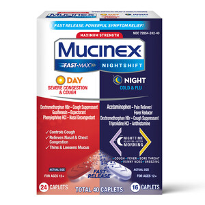 Mucinex Fast Max Day Severe Congestion and Cough & Nightshift Cold and Flu Combo Pack, 40 CT