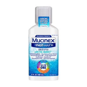 Mucinex Maximum Strength Fast-Max Cold & Flu Arctic Burst, Adult Liquid, Multi-Symptom Relief, 6 OZ