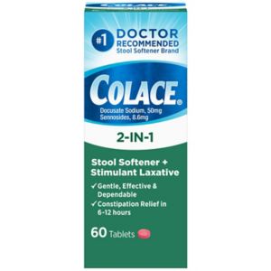 Colace 2 in 1 Stool Softener & Stimulant Laxative Tablets, 60 Count, Gentle Constipation Relief In 6 12 Hours