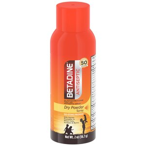 Betadine Antiseptic - Antiséptico en polvo seco en spray para primeros auxilios, yodopovidona que no arde, spray de 2 oz