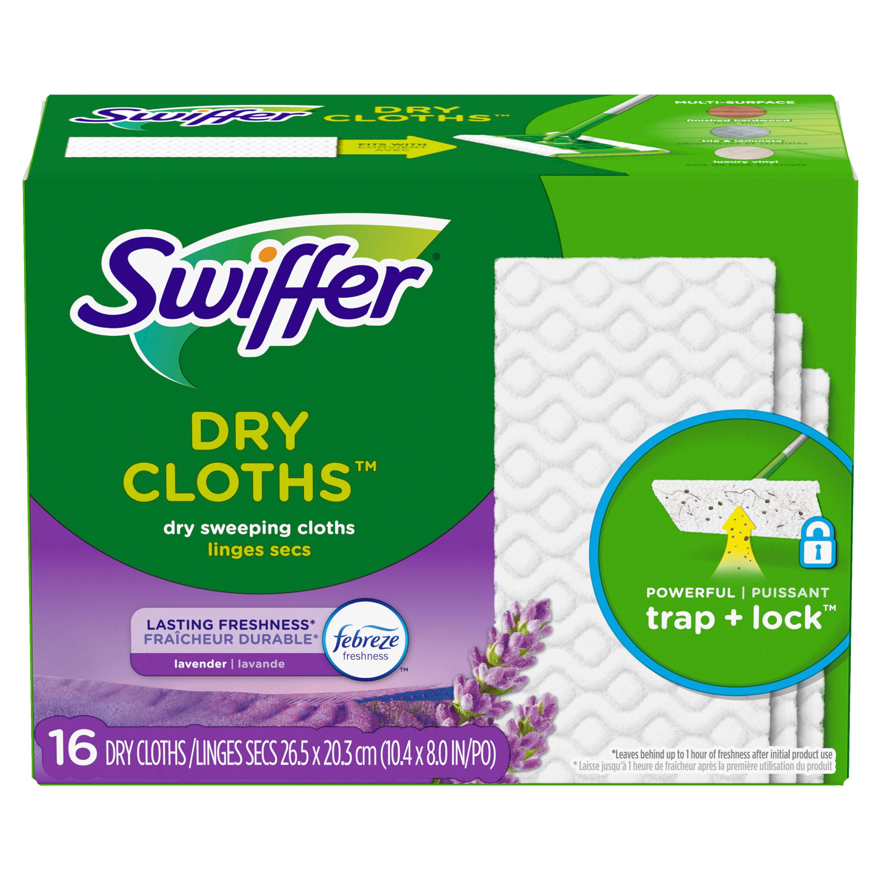 Swiffer Sweeper Dry Sweeping Pad, Multi Surface Refills for Dusters Floor Mop, with Febreze Lavender, 16 CT