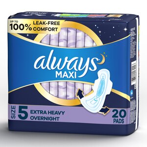 Always Maxi Pads Size 5 Extra Heavy Overnight Absorbency Unscented With Wings, 20 Count - 20 Ct , CVS
