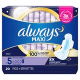 Always Size 5 Maxi Pads with Wings, Unscented, Extra Heavy Overnight, thumbnail image 2 of 9