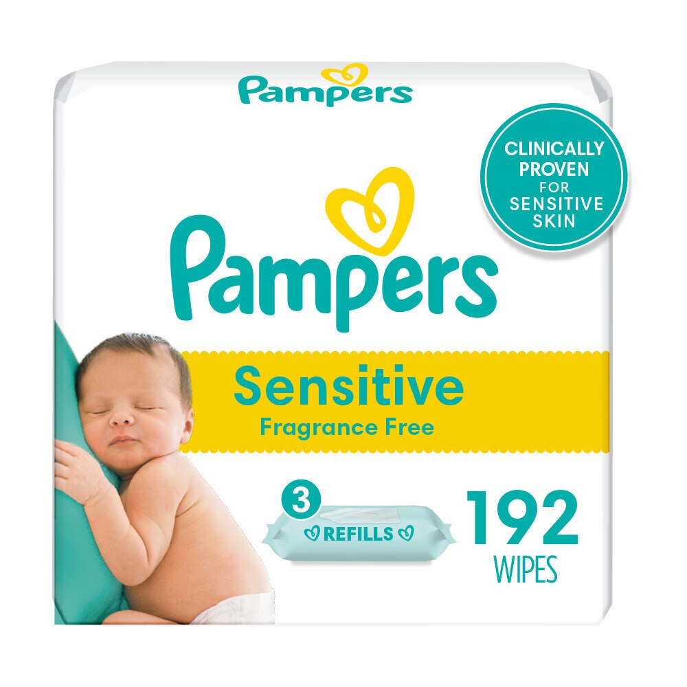  Pampers Sensitive Baby Wipes 3 Pack Refill, 192 CT 