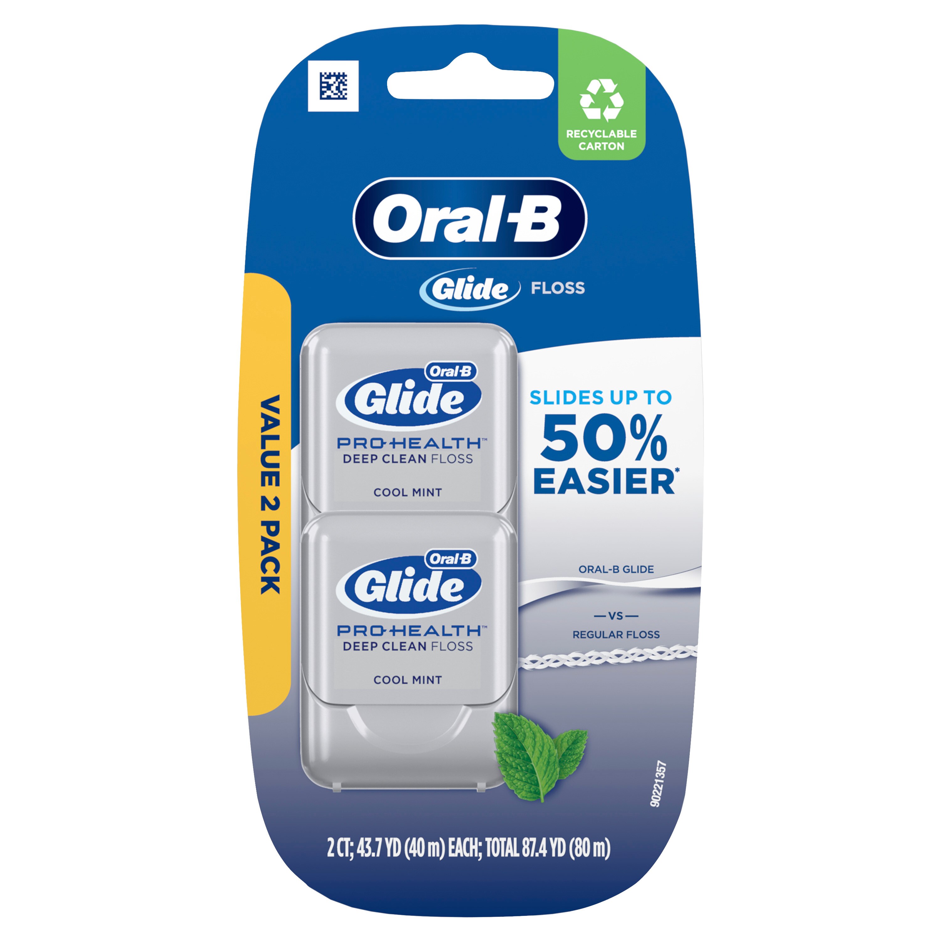 Oral-B Glide Pro-Health Deep Clean Dental Floss, Cool Mint, 40 m, Pack of 2